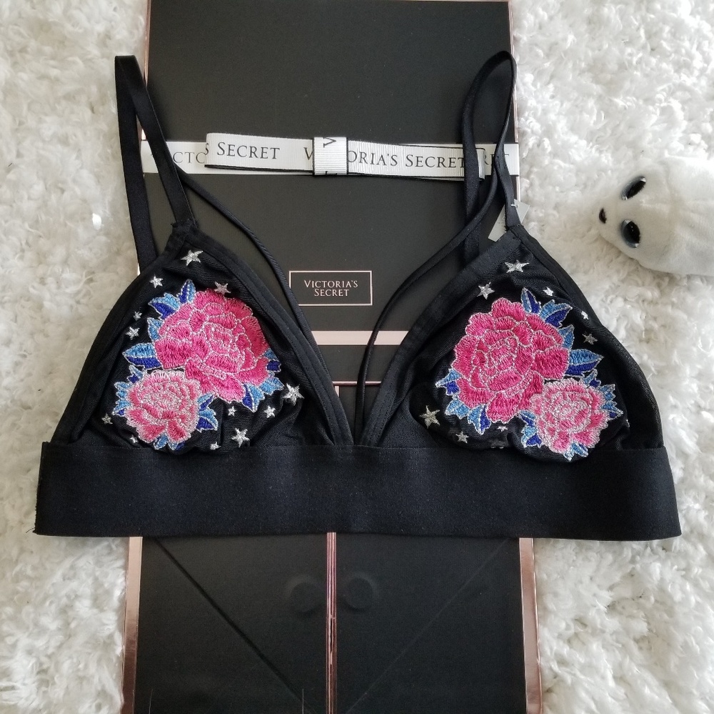 NWT PINK Victoria's Secret Embroidered Roses And Stars Bralette. - Picture 5 of 7